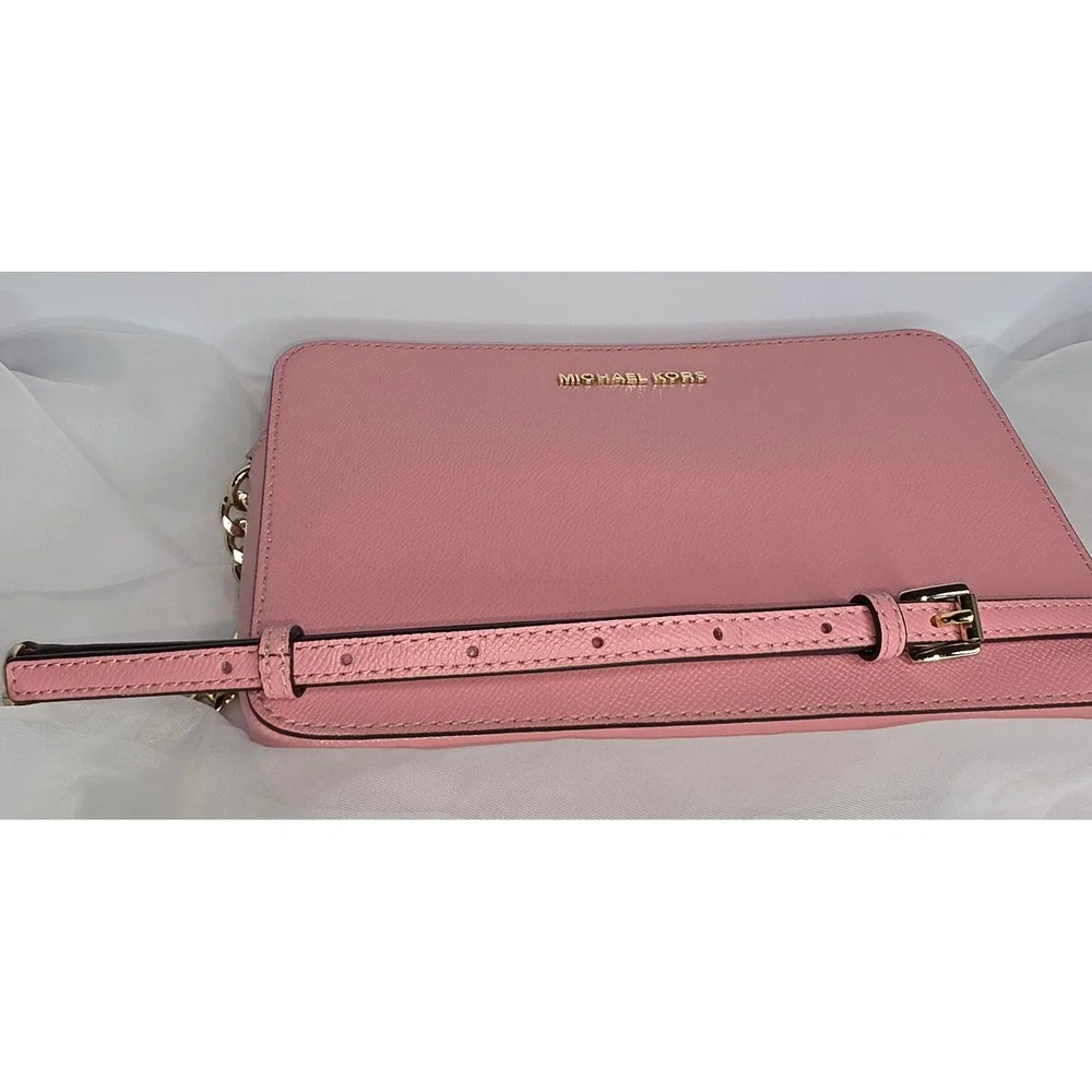 Michael Kors Jet Set Large East West Crossbody Bag Pink Saffiano Leather Gold HW